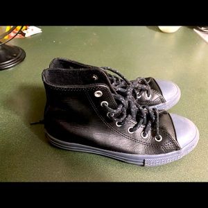 Youth Converse Black Leather Chucks Sz 2